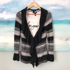WHBM Ruffle Waterfall Open Cardigan Stripe